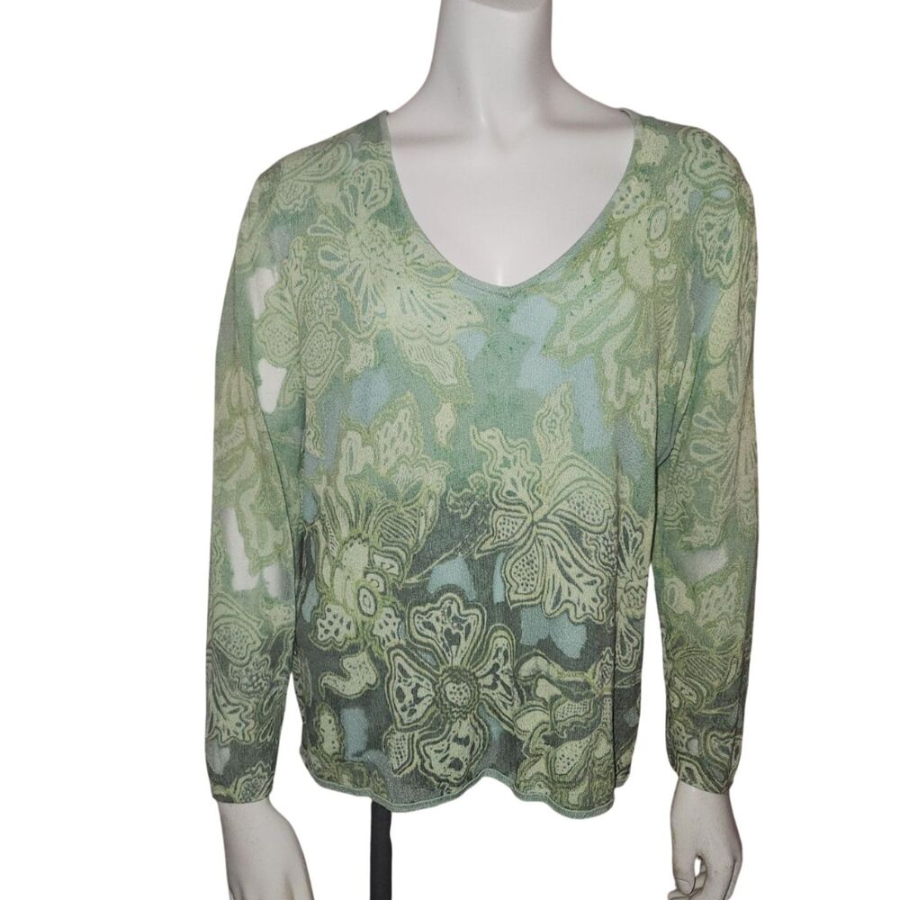 SIGRID OLSEN Long Sleeve Paisley V Neck Blouse Womens Size Large